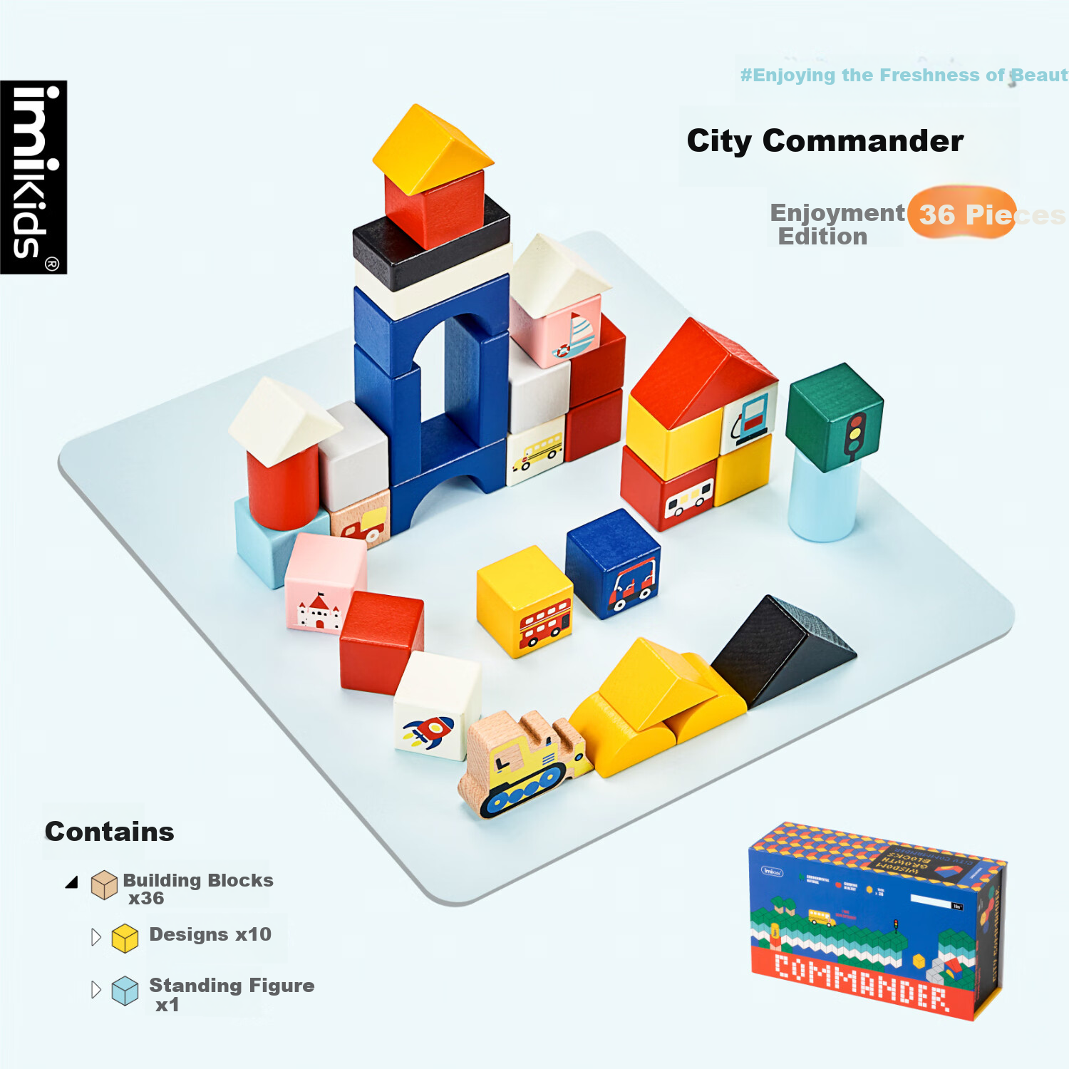 Imikids Children's Building Blocks Toy, Large Particle Wooden Construction Blocks for Infants And Toddlers, Early Education Toy Gift, City Commander 36