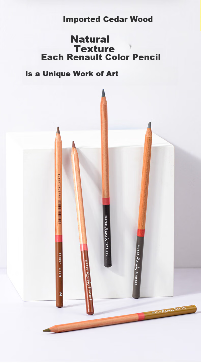 MARCO Renoah Series Oil-Based Colored Pencils Art Student Special Set for Boys And Girls, Students Colored Pencils Birthday Children Graduation Season Gift Renoah [100 Colors Oil-Based] 7