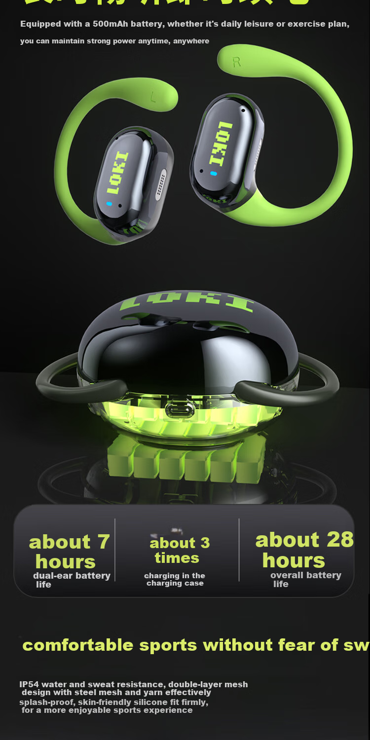 DIBALENE LOKI Open-Ear Bluetooth Headphones, Over-Ear Style, Not In-Ear, Suitable for Teenagers And Children, Sports Running Calls Noise Reduction Wireless Earphones, Compatible with Huawei Xiaomi And Nuanri Mi 11