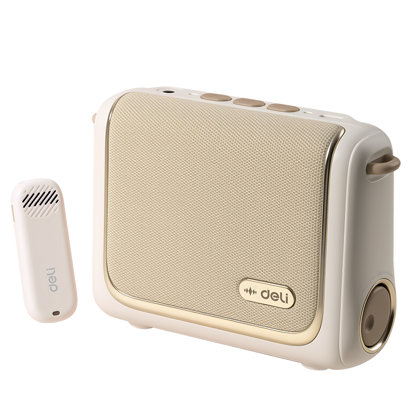 Deli 13W Wireless Magnetic Clip-On Amplifier, Teacher-Specific Bluetooth Speaker, Anti-Howling Loudspeaker, Microphone, Tour Guide Portable Fashionable Mini Baguette, Champagne Color