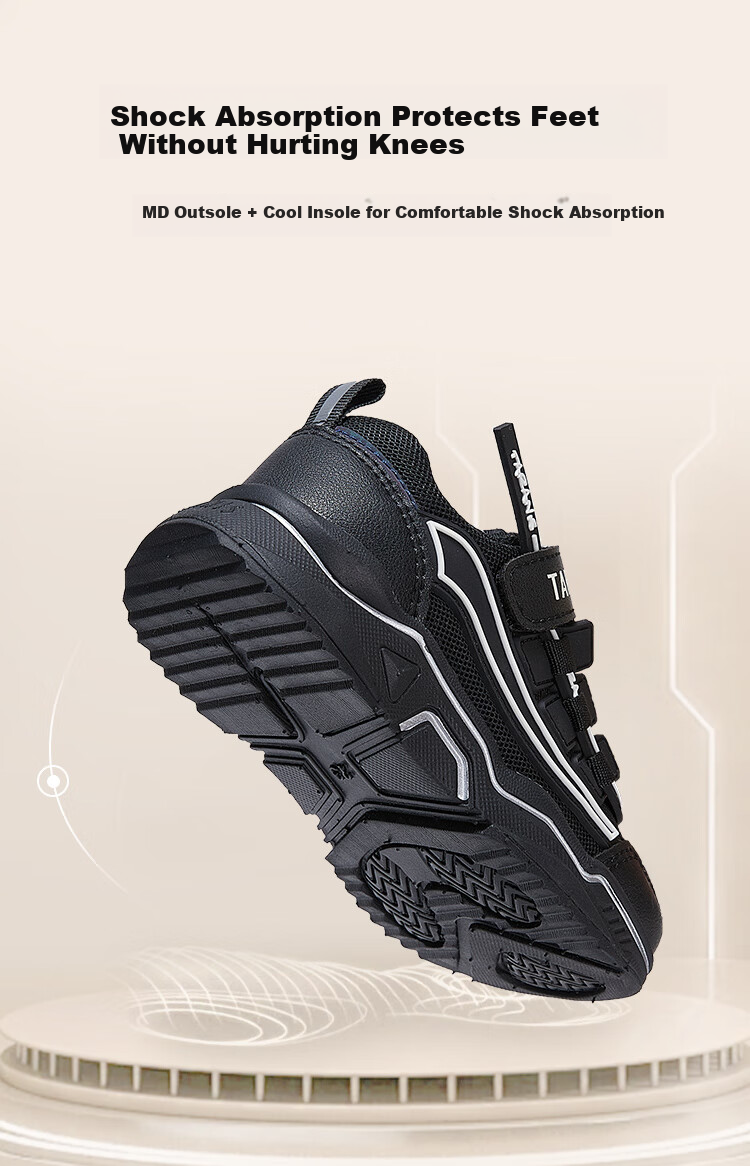 TARANIS Spring Children's Sports Shoes, Boys' Soft-Soled Dad Shoes, Girls' Running Shoes, Casual Dad Shoes, Black, Size 28 2