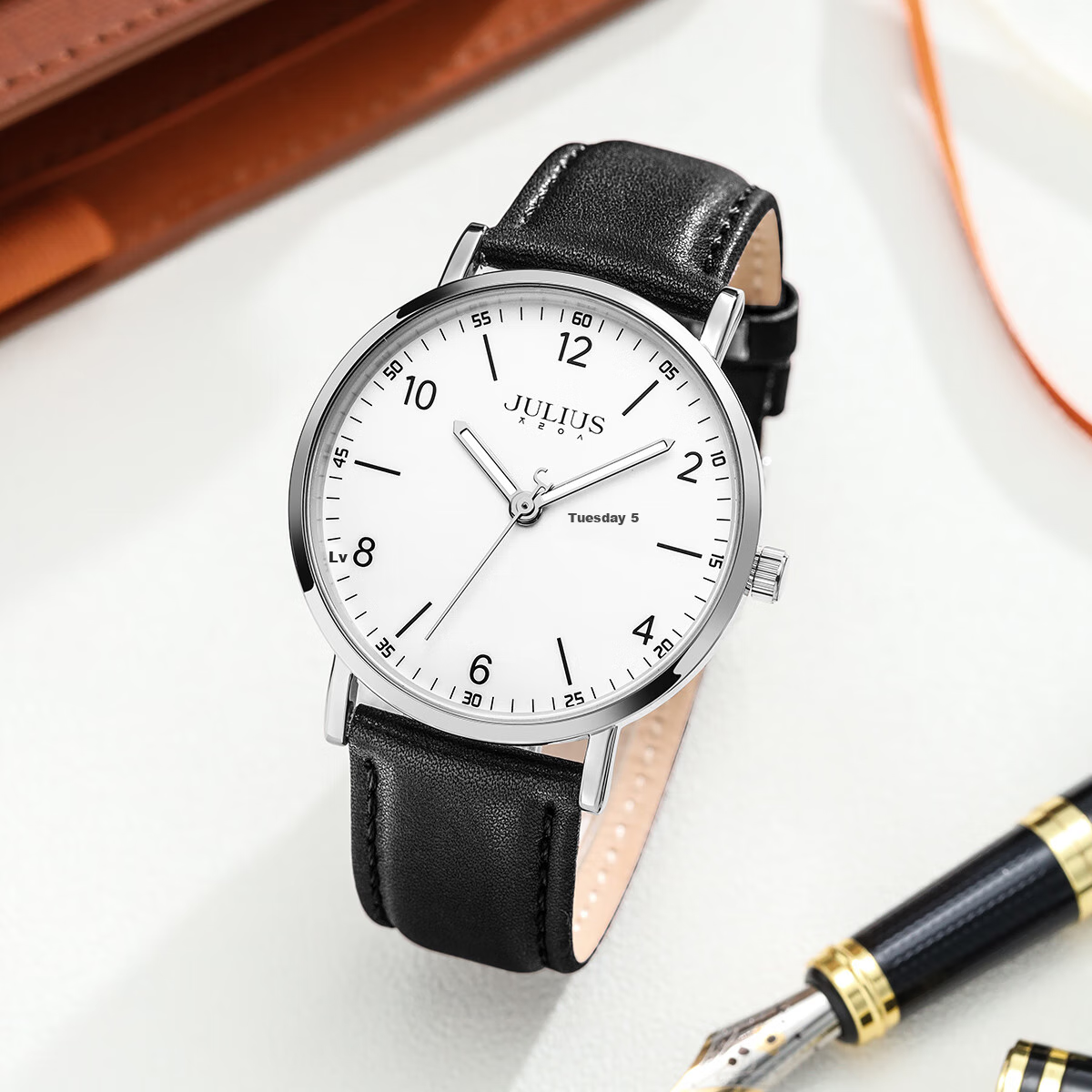 Julius Watch for Men, New Style, Suitable for Middle And High School Students, Exam Calendar Quartz Watch with Black Strap And White Dial JA-1516MA
