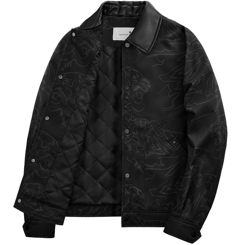 DANCING WOLVES Quilted & High-Efficiency Thermal Locking PU Collar Warm Work Jacket Men 001 Black XL