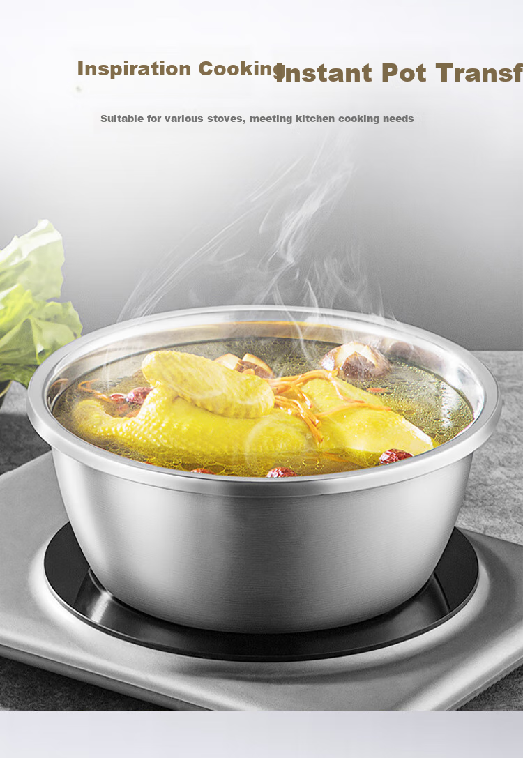 One's Member Thickened Multifunctional 304 Stainless Steel Cooking Bowl, Vegetable Washing Basin, 24/26/28cm Three-Piece Set, Dough Mixing Bowl, Seasoning Bowl 4