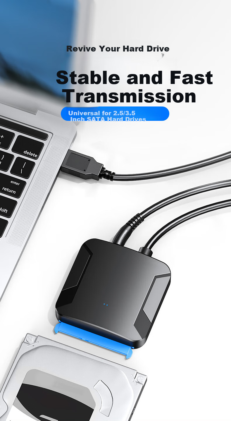 DOREWIN USB3.0 to SATA Converter, 2.5/3.5 Inch Hard Drive Adapter Data Cable, Compatible with Laptops And Desktop Computers, Easy Drive Cable without Power Supply 1