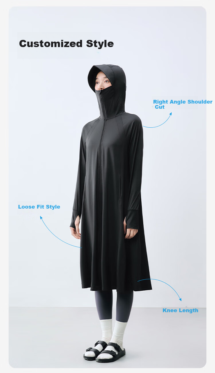 JD Original Long Sun Protection Clothing for Women, Breathable Ice Silk Cool-Feeling UV Protection Jacket Full Body Sun Protection Garment, Black, XS 14