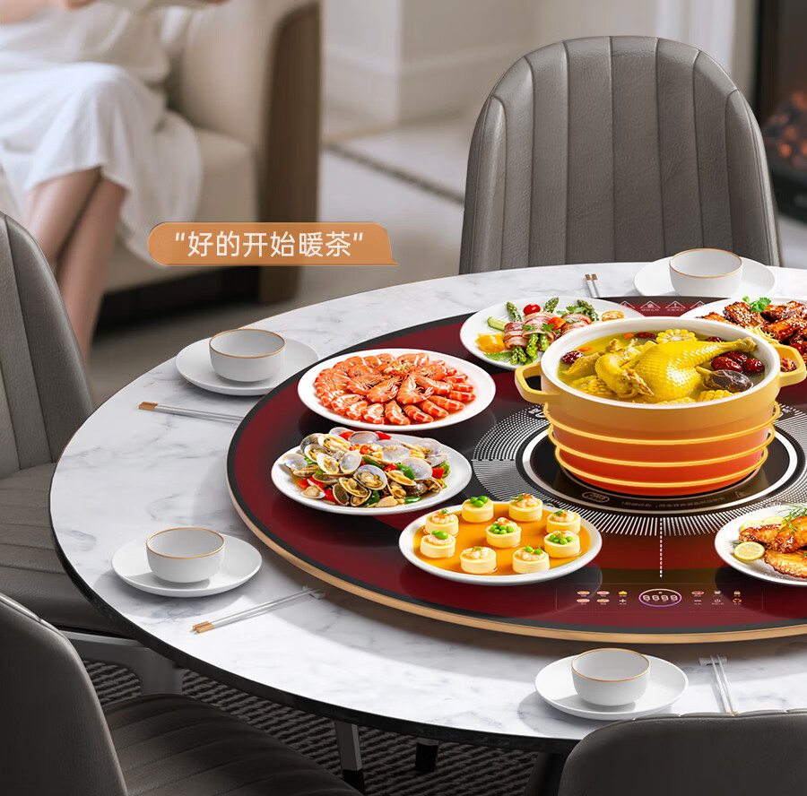 Triangle Warm Dish Board Food Warmer Heating Plate Household Multifunctional Dining Table Turntable Electric Heating Plate Heating Pad 60cm + Manual Turntable 15