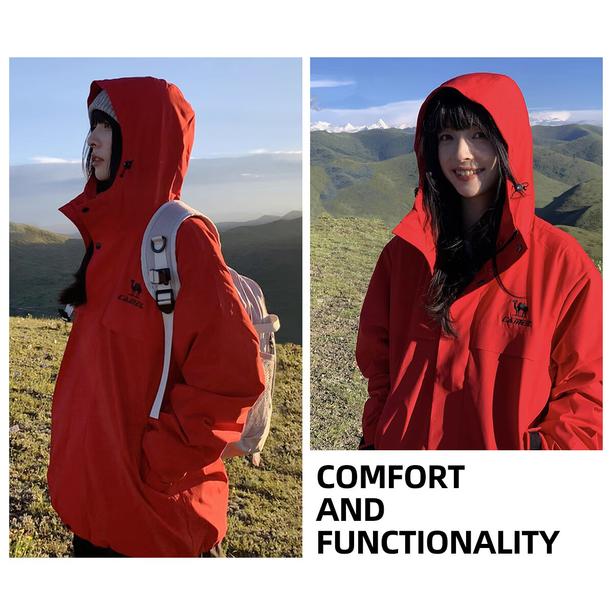 CAMEL All-Terrain Jacket Unisex Windproof Waterproof Outdoor Coat J35CW1L0032 Dazzling Red M 5
