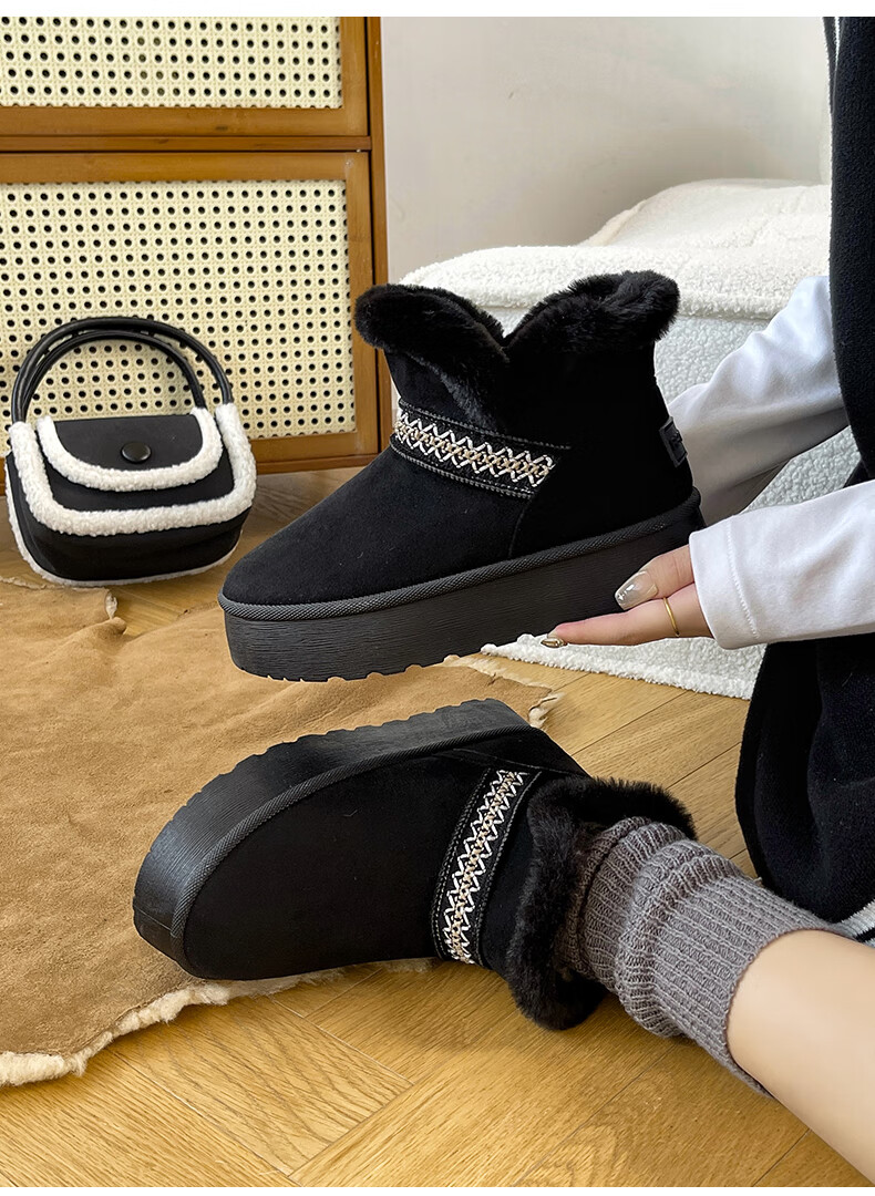 Renben Women's Winter Snow Boots Fleece Lined Thickened Warm Short Boots Black Fleece Size 36 10