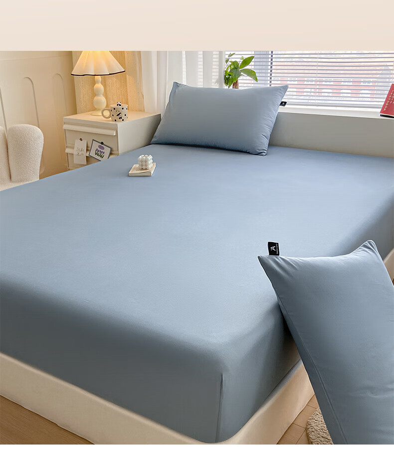 MUJI A-Class 100% Cotton Fitted Sheet Single Piece 1.5x2m Double Bed Cover Full Wrap Denim Blue 2