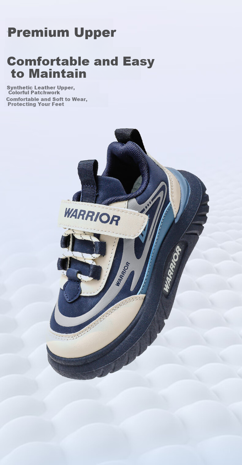 Warrior Boys' Shoes Spring And Autumn Leather Upper Lightweight Soft-Soled Children's Sneakers WZ(CL)-1165 Navy Blue/beige/light Blue 38 3