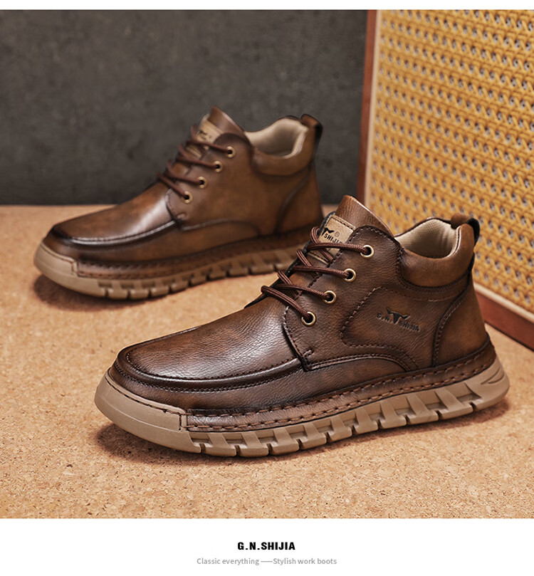 Bull Family Big Head Martin Boots Men Autumn Winter New British Retro Mallard Work Boots Outdoor High Top Sneakers Men 15