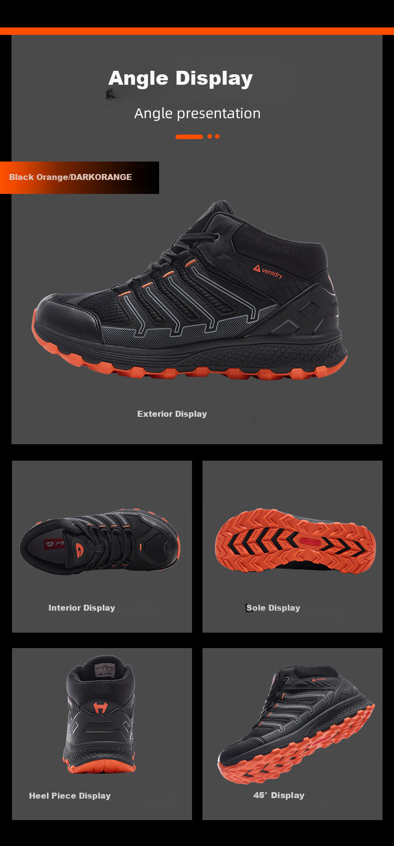Huwaitegong Hiking Shoes, Fully Waterproof And Non-Slip, Lightweight Outdoor Sports Travel Mid-High Top Mountaineering Shoes H52, Black Orange Color, Size 36 9