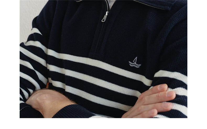 Navikail Star Model Italian Small Sailboat Men's 25-Style Half-Open Collar Striped Casual Knit Sweater 1344045502 20