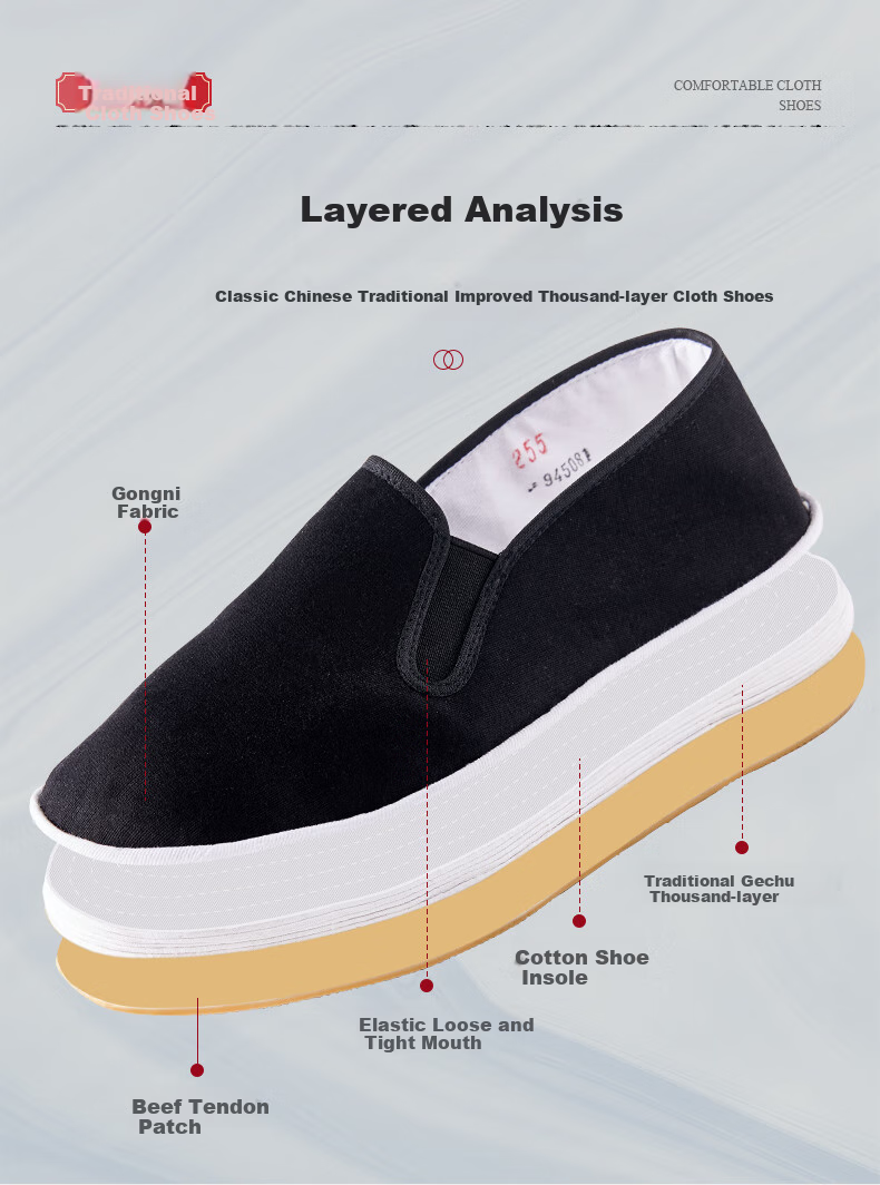 Weizhi Traditional Handmade Beijing Cloth Shoes with Thousand-Layer Sole, Slip-On Lazy Men's Cloth Shoes for Elderly, WZ1006, Size 42 4