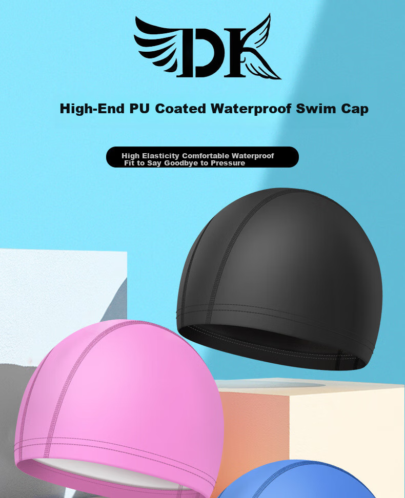 DK Swimming Cap, Comfortable Breathable Quick-Drying Swim Cap with Waterproof Coating, High Elasticity Non-Binding Adult Swimming Training Equipment 1