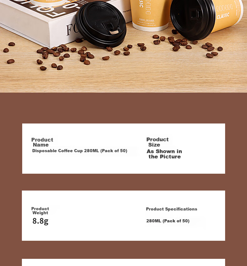 BJ Disposable Coffee Cups, Milk Tea Cups, Soy Milk Cups, Hot Drink Cups, Disposable Cups, Kraft Paper Cups, 50 Pieces, 300ml Each 9