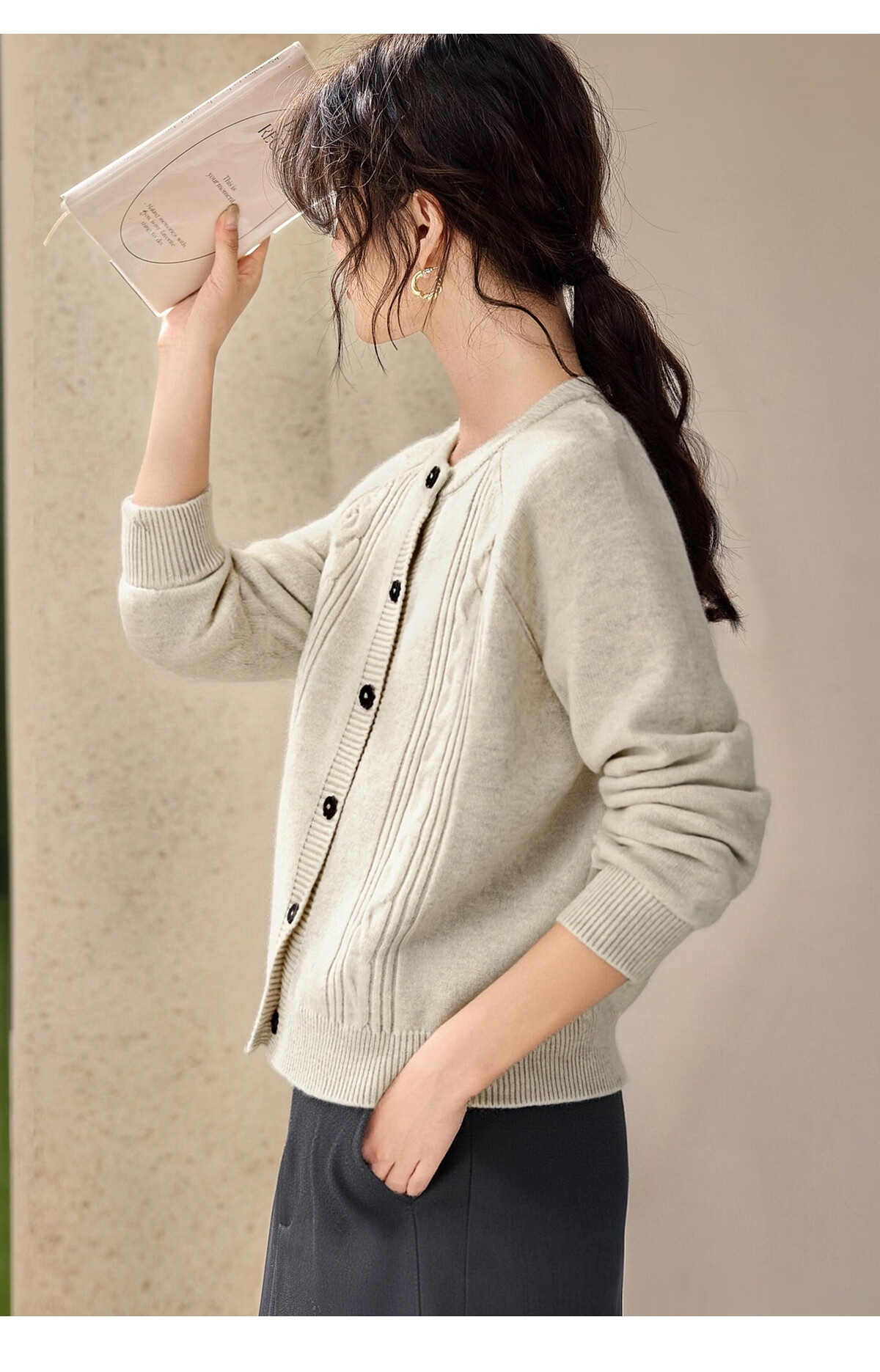 She Enjoy Knitted Cardigan Women Round Neck Cable Knit Sweater Soft Versatile Knit Top Outerwear T53Z136 3