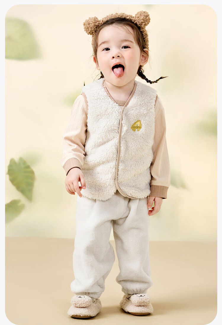 Minibala Antistatic Children's Warm Vest Unisex Baby Autumn Winter Double-Sided Coral Fleece Waistcoat 21