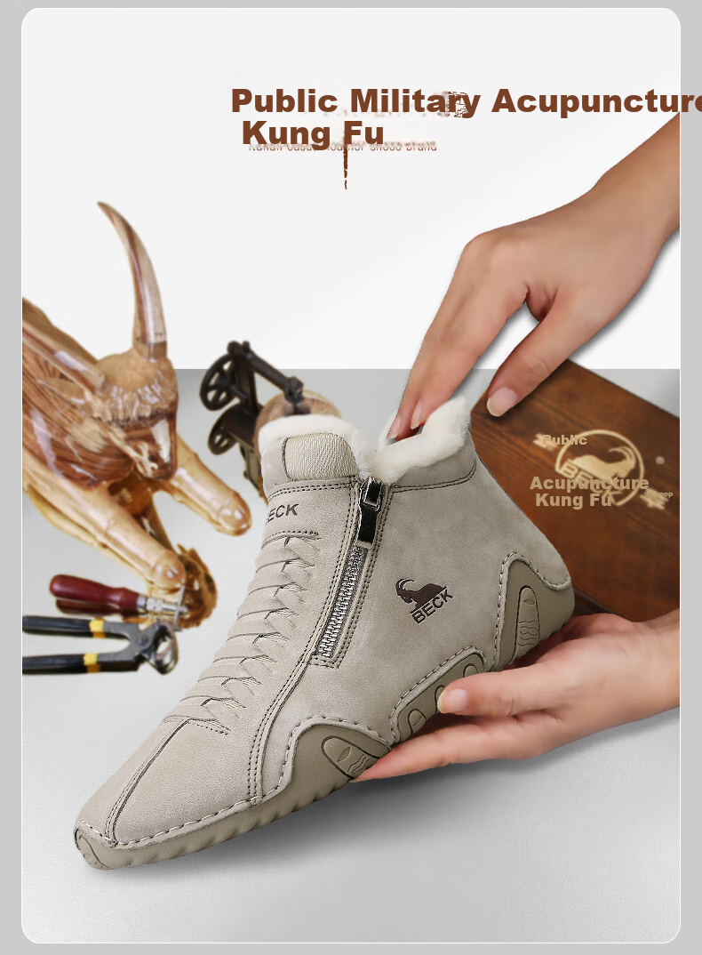 Gongyang Snow Boots for Men, Winter Fleece-Lined Thick Warm Northeast Cotton Shoes, High-Top Martin Boots Genuine Leather Boots, Sand Color, Size 39 1