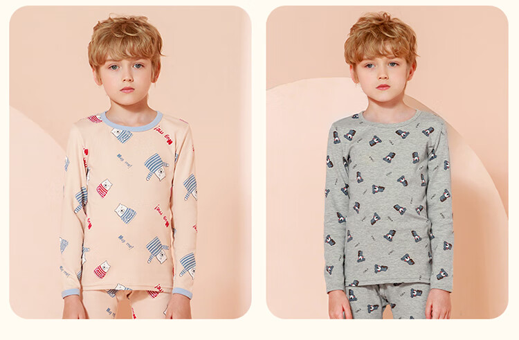 Me feeling Children's Autumn Cotton Underwear A-Class 100% Pure Cotton Boys' Pajamas Thermal Base Layer Set for Older Kids 14