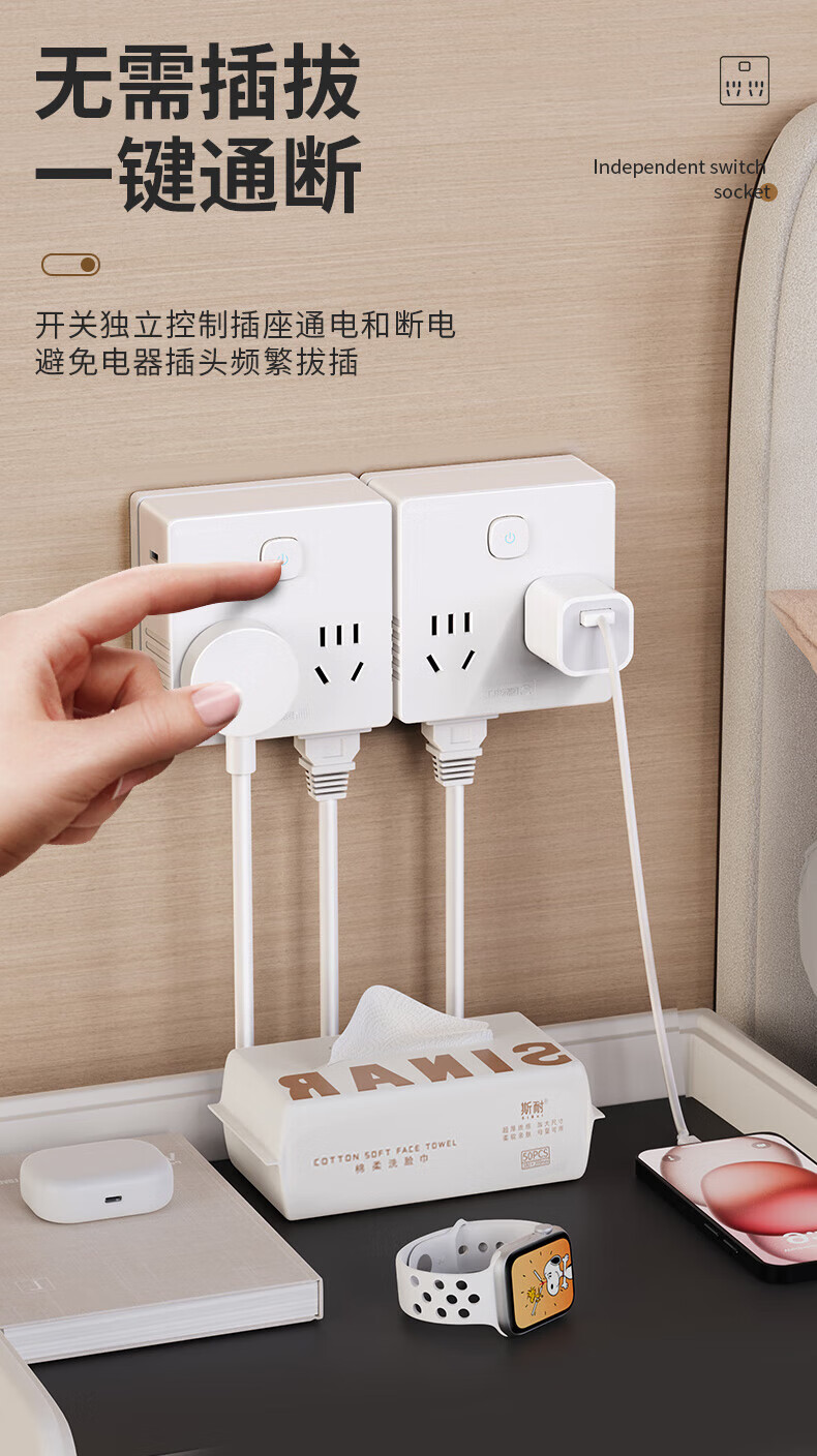 FDD 86 Type Wall Power Adapter/Converter Socket for Home Bedroom Kitchen, One to Fourteen Outlet Socket with Separate Control Switch, Gray 1