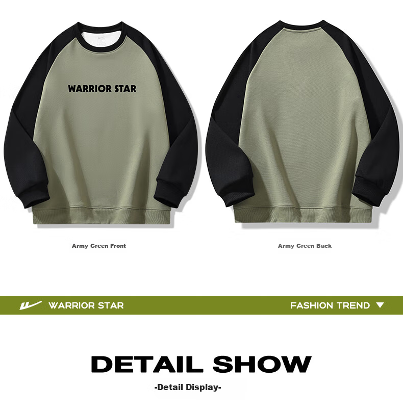 Warrior Sweatshirt for Men, Spring And Autumn Season, Color Block Round Neck Long Sleeve T-Shirt, Comfortable Retro Base Layer Pullover for Men, 1078 23
