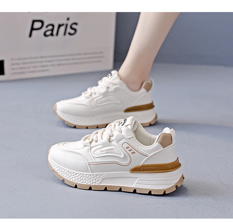 TonLion Women's Summer Thick-Soled Sports Shoes Elevated Dad Sneakers Casual White Shoes Light Gray Size 37 7
