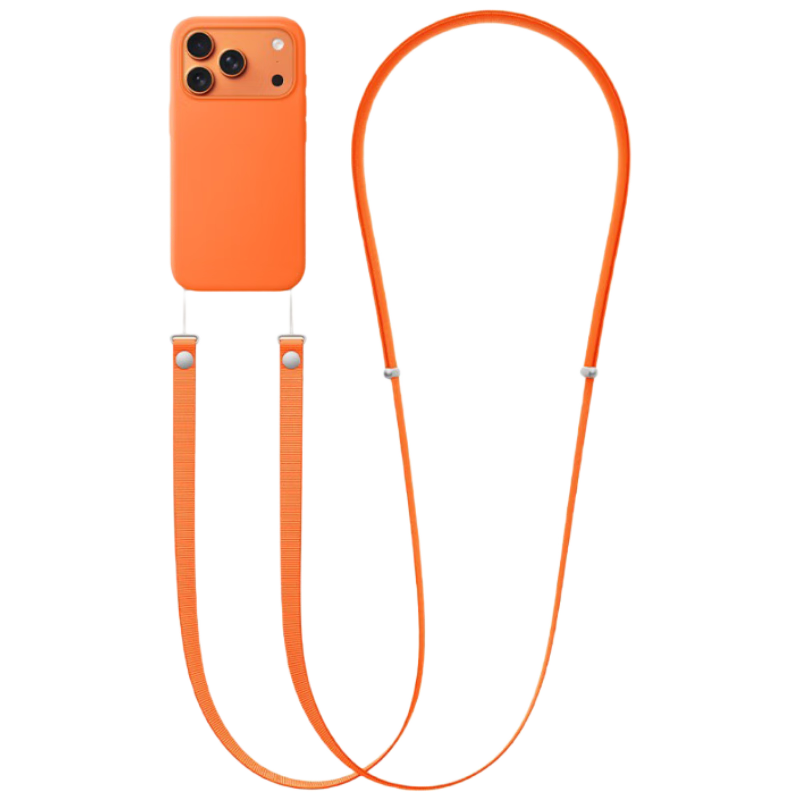 Kewo Phone Lanyard Chain Crossbody Long Strap for iPhone 17 Pro Max Shoulder Neck Double-Layer Magnetic Woven Adjustable Accessory Case Strap Starry Orange