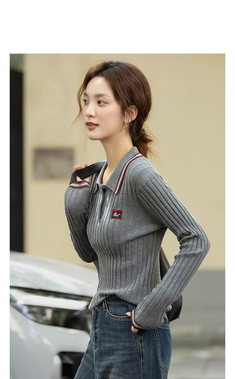 Demana Autumn Smart Collar Colorblock Letter Embroidered Slim Knit Sweater with Fluffy Wool for Women 1