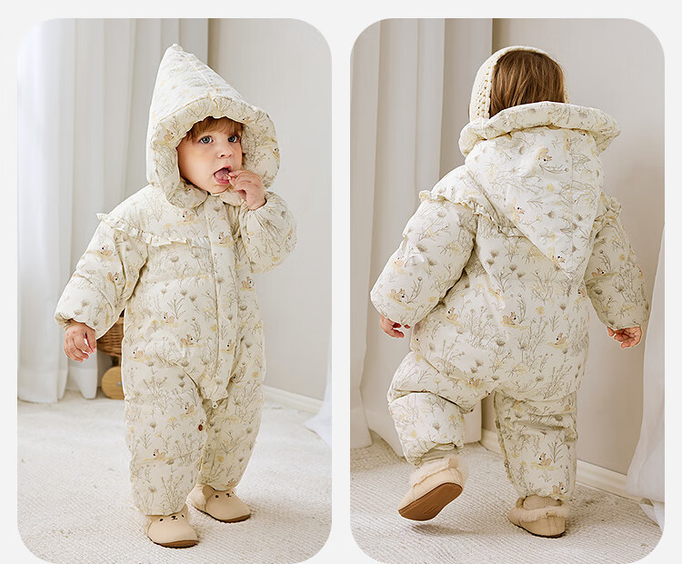 Minibala Girls' Three-Proof Down Jumpsuit Baby Infant Goose Down Romper 2025 Winter 4