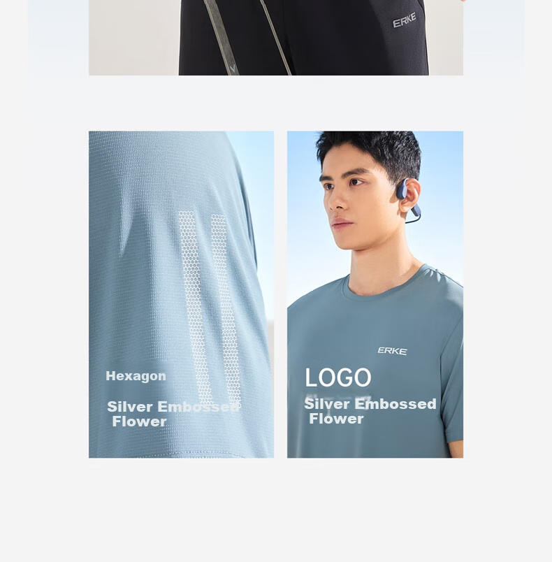 ERKE Short-Sleeve T-Shirt for Men, Autumn New Arrival, Moisture-Wicking And Quick-Drying Sports Tee, Round Neck Undershirt, Solid Color Top, Outdoor Running Wear 9