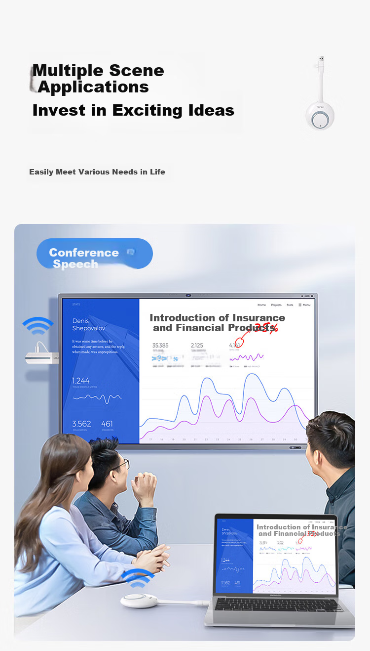 Horion [Wujie 2S] HDMI Wireless Screen Mirroring Device, 4K Screen Casting Adapter, Compatible with Office Laptops, Desktop Computers, Smartphones, TV Display Projection, USB+C Dual Port HG-2S Kit 21