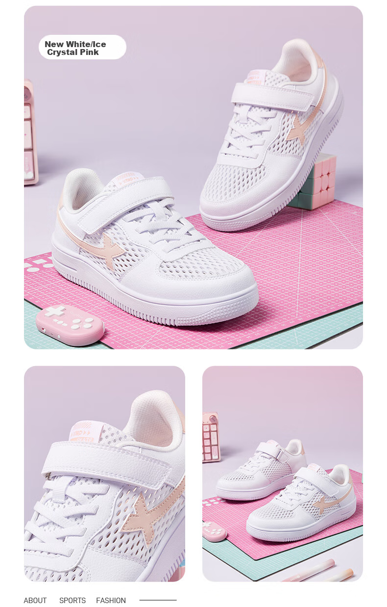 XTEP Children's Shoes for Boys And Girls, Big Kids' Mesh Leather Patchwork Velcro Sneakers, Black/pure Pink, Size 39 15