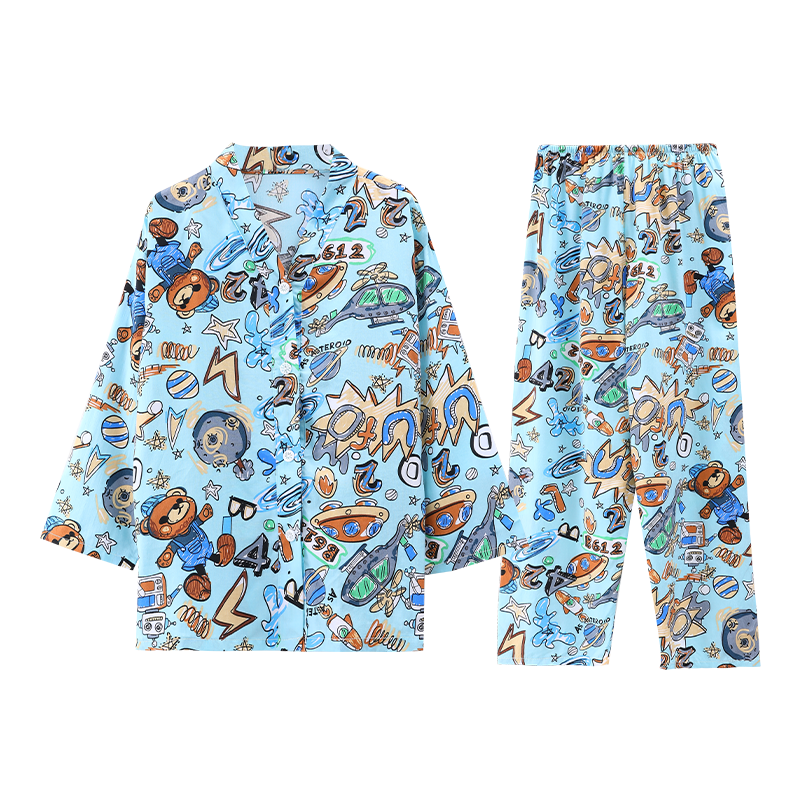 Purple Floral Language [Soft Lyocell] Children's Pajamas Spring and Autumn New Boys' Homewear Summer Air Conditioning Clothes 160