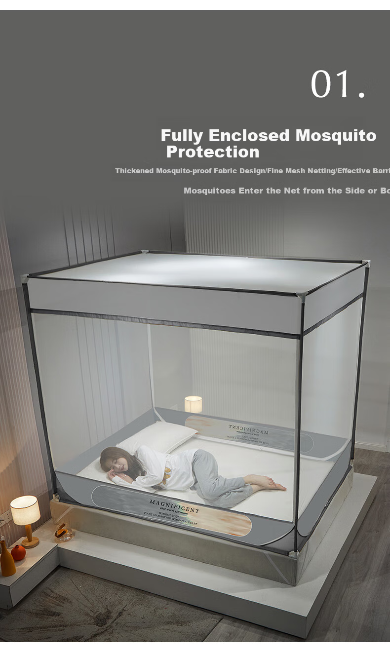 Fuanna Anti-Fall Mosquito Net Baby Crib Fence Bed Tent Class A Three-Door Mosquito Net 1.5x2m [Dense Mesh] 3