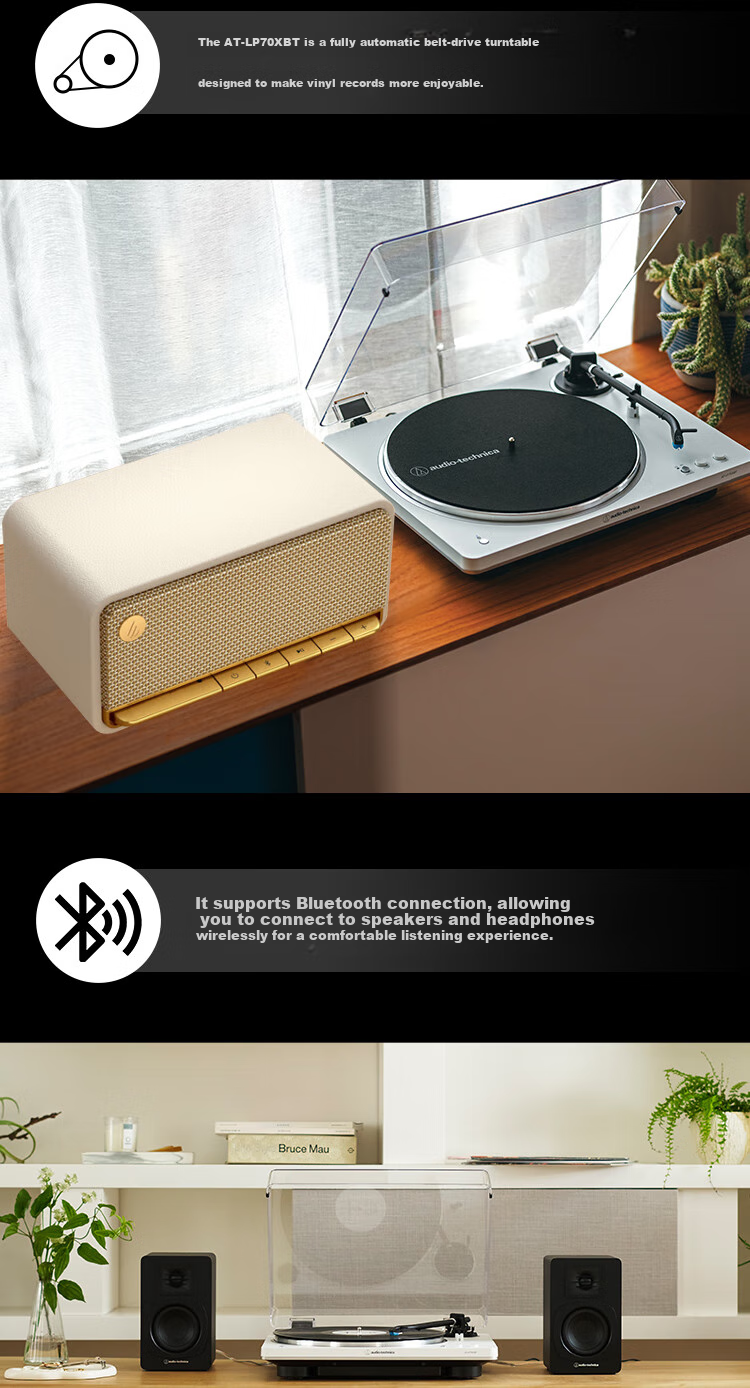 Audio-Technica [Self-Operated] LP70XBT BS Bluetooth Wireless Vinyl Record Player, Retro Audiophile Phonograph, Electric Phonograph, Black And Silver Graduation Gift, LP60X Advanced Versio 4