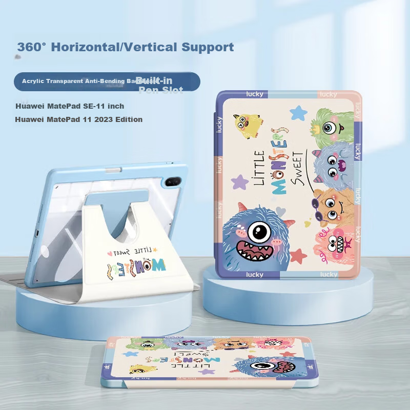 Shihan Rotatable Protective Case for Huawei MatePad SE Active Edition 11-Inch 2024 Tablet, Rotatable And Vertical Support, Full Protection, Shockproof, Anti-Bend, Cartoon Cute Design with Pen Holder