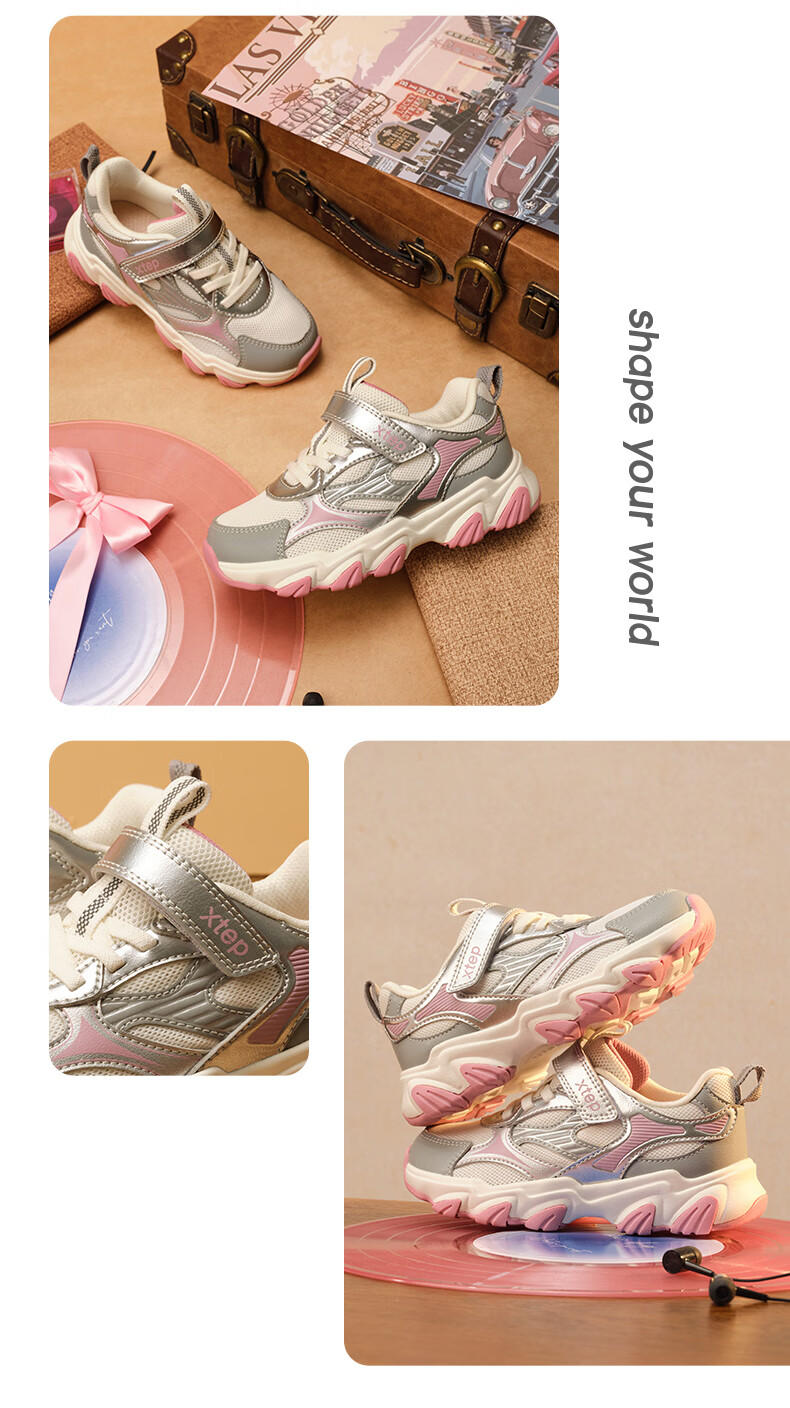 XTEP Kids Starfall Retro Dad Sneakers Leather Velcro Sports Shoes Purple/ Silver/ Wisteria Purple Size 32 1