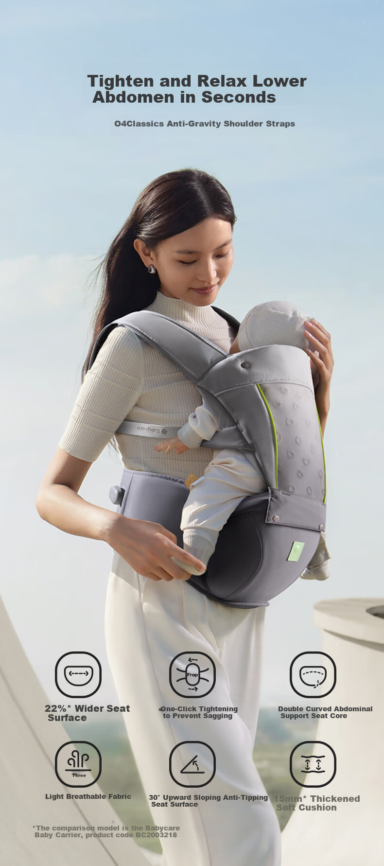 Babycare Waist Stool Baby Carrier Breathable Lightweight Frap Swivel Handle, Baby Outing Carrying Essential for All Seasons, Meteor Gray 2