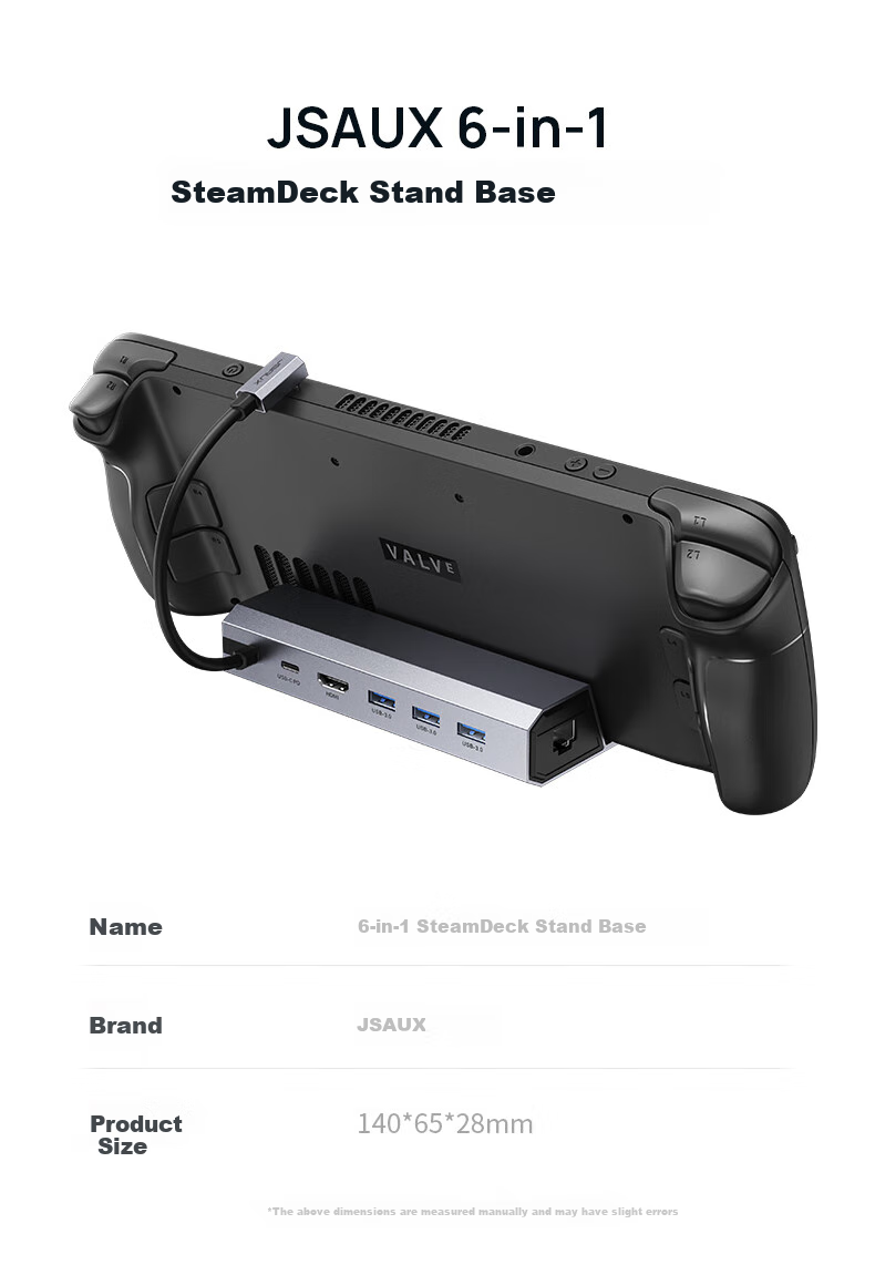 JSAUX Steam Deck Expansion Dock, Ouya Handheld Expansion Dock, All Accessories, Type-C Base Hub, HDMI Converter, Screen Mirroring, Gigabit Ethernet Port, Charging 12