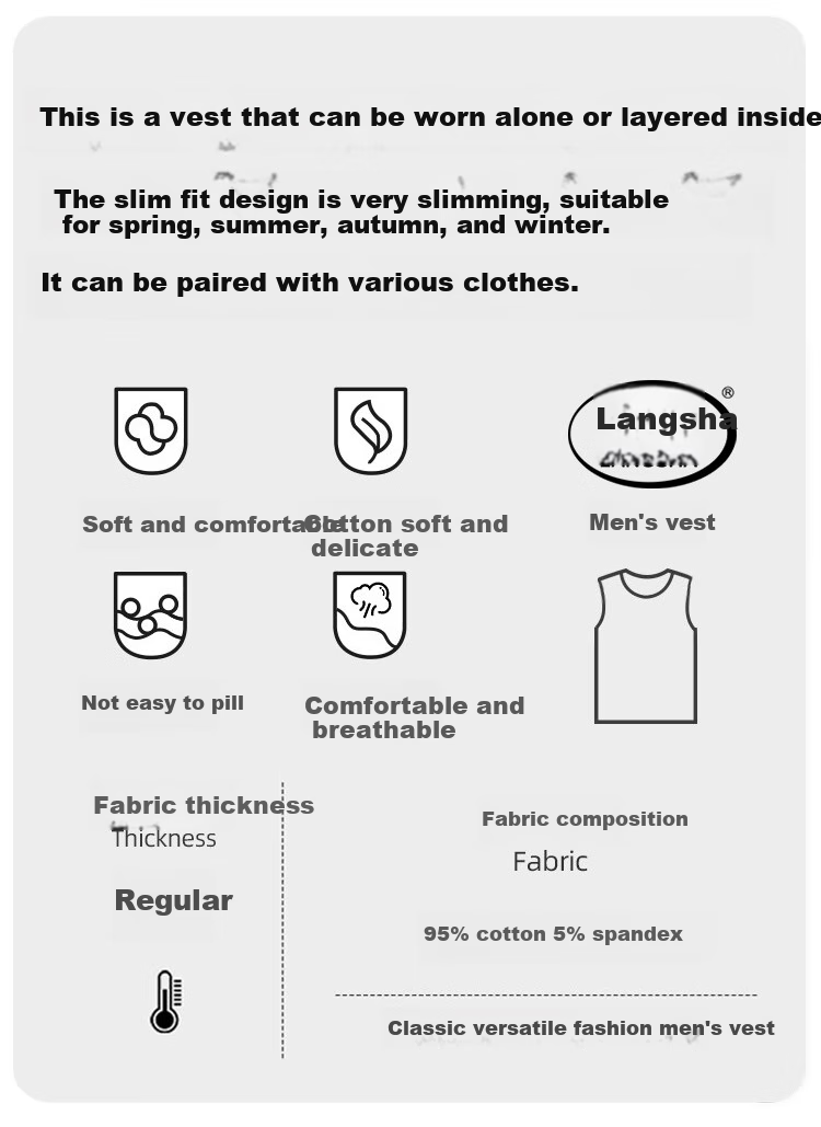 LangSha Men's Tank Top, 2026 New Style, Pure Cotton, Wide Shoulder, Thin, Breathable, Youth Sports Fitness, Outer Wear, Sleeveless Top 3