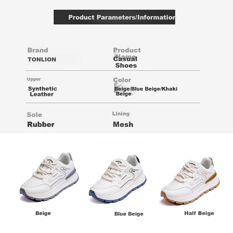 TonLion Women's Shoes, Spring And Summer Thick-Soled Sneakers for Women, Height-Increasing Dad Shoes, Casual White Sneakers, Mika 37 2