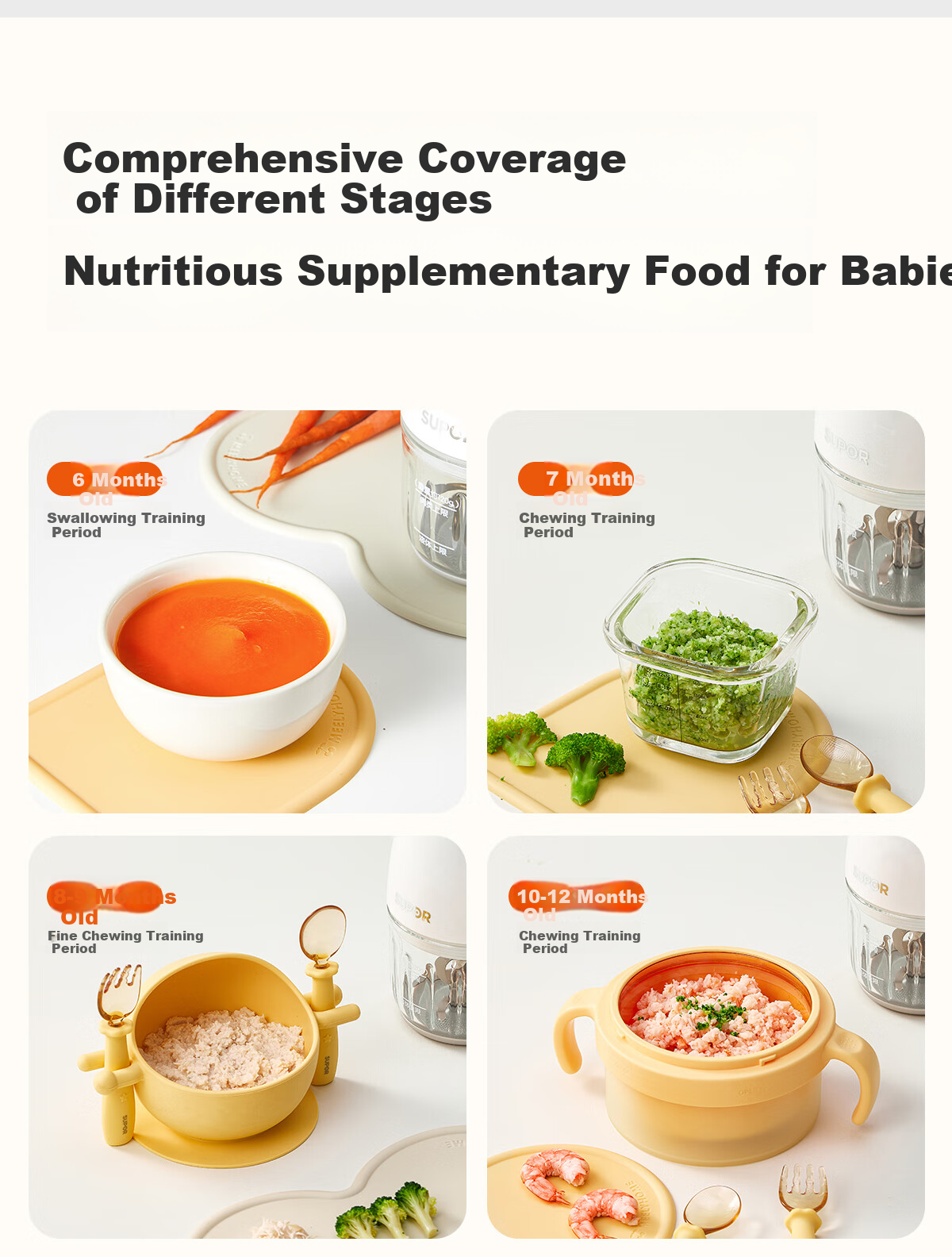 SUPOR Baby Food Processor, Multifunctional Baby Food Preparation Tool, Food Blender with 8 Blades And Dual Cups, Double Blade, FB10F 24
