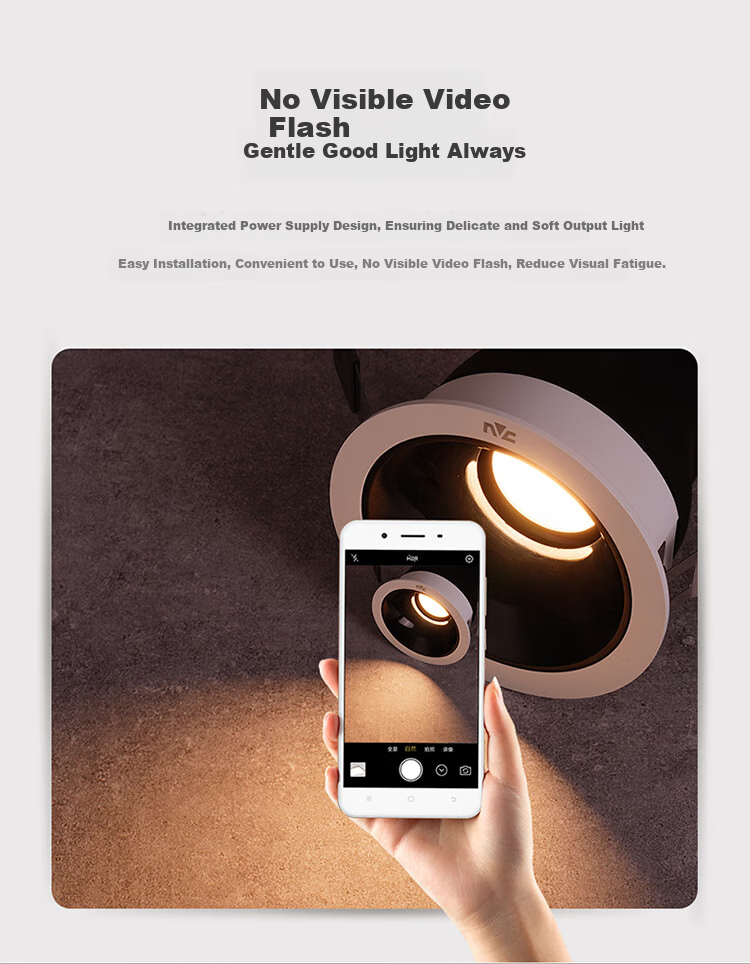 NVC LED Downlight for Home Living Room, Recessed Ceiling Light, Anti-Glare Black Cup, 7W, Smart Stepless Dimming [Yuhua] Ra95 7