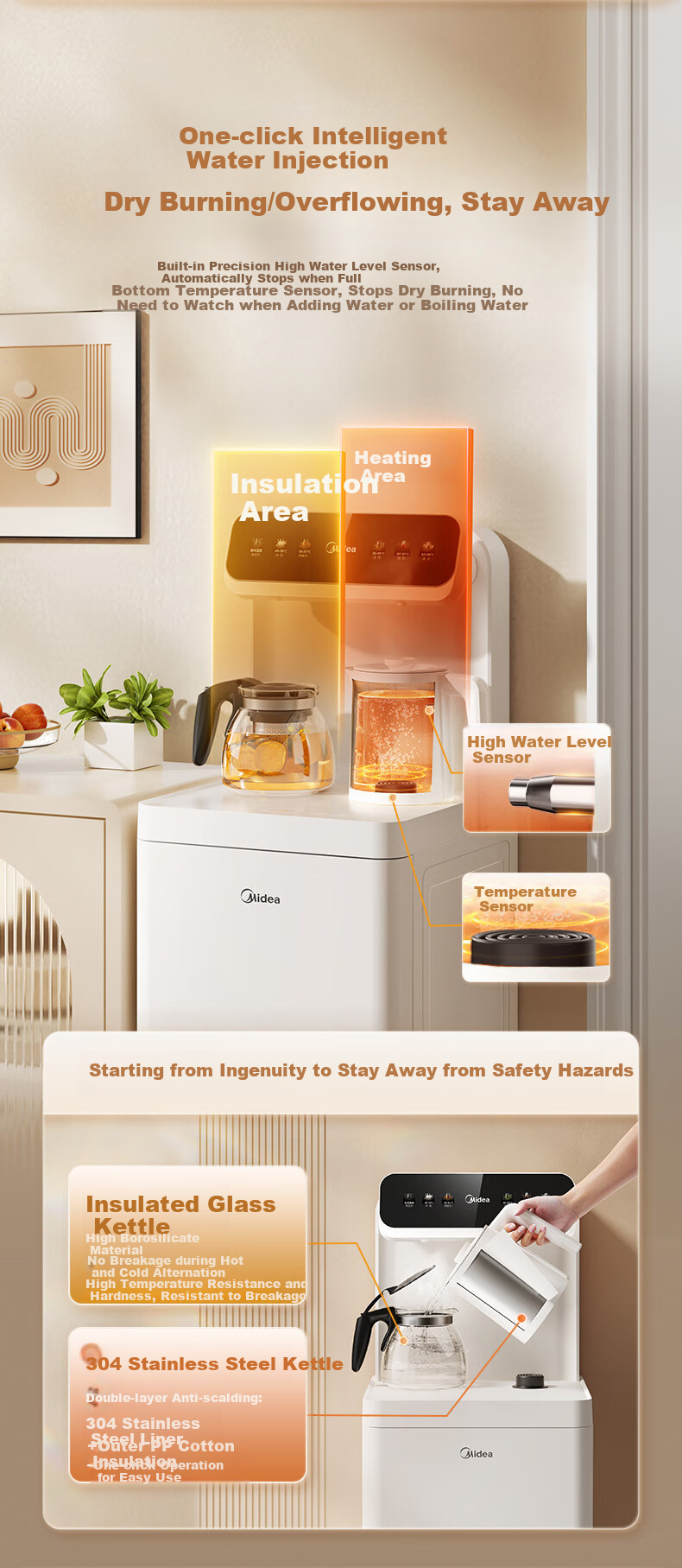 Midea White Moonlight Tea Bar Machine Water Dispenser Home Electric Kettle Living Room Floor-Standing Bottled Multi-Functional Tea Bar Cabinet Electric Kettle Health Pot YCR-2366 6