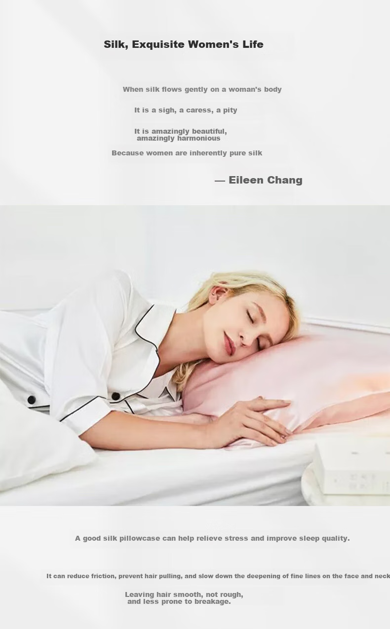 Qianhuang Pure Silk Pillowcase, Solid Color 100% Mulberry Silk, Luxurious, Single-Sided Silk Pillow Cover for Single Person, Pink, 48*74cm 3