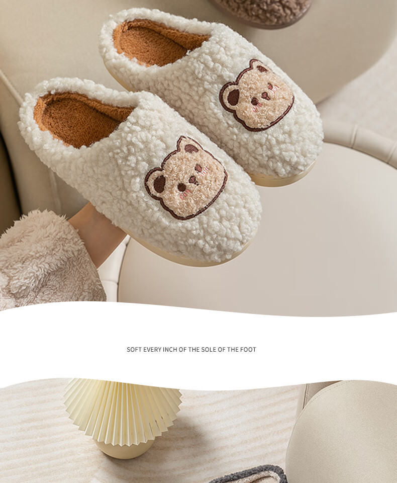 Runrou Women's Cotton Slippers Autumn Winter Warm Fleece Cute Indoor Home Couple Men's Antibacterial Deodorant 19