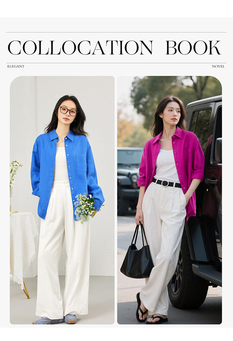 Fansiman Commuter Linen Long Sleeve Shirt Women Autumn New Simple Relaxed Fit Lapel Top Dragon Fruit Red M 2