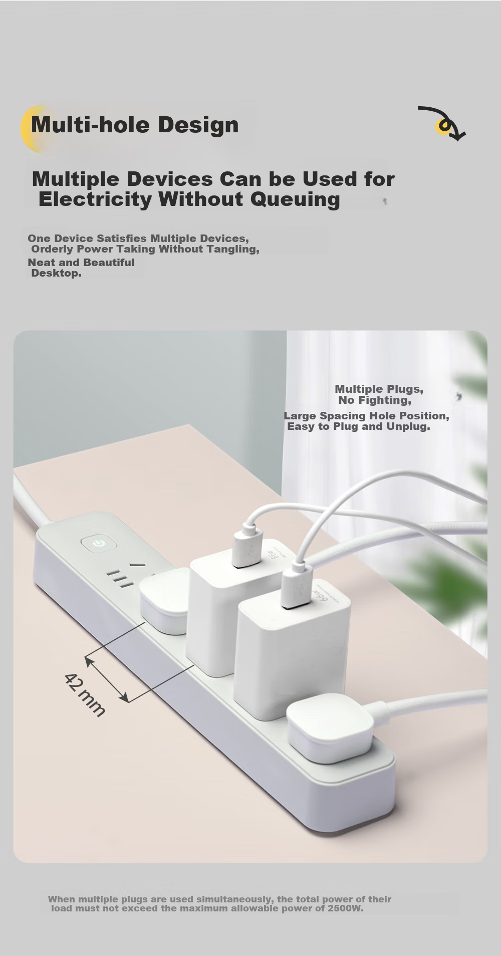 DELIXI National Standard Socket/power Strip/extension Cord/outlet Strip/power Bar 3-Outlet Combination Master Switch, 3 Meters, Moonlight Gray 3